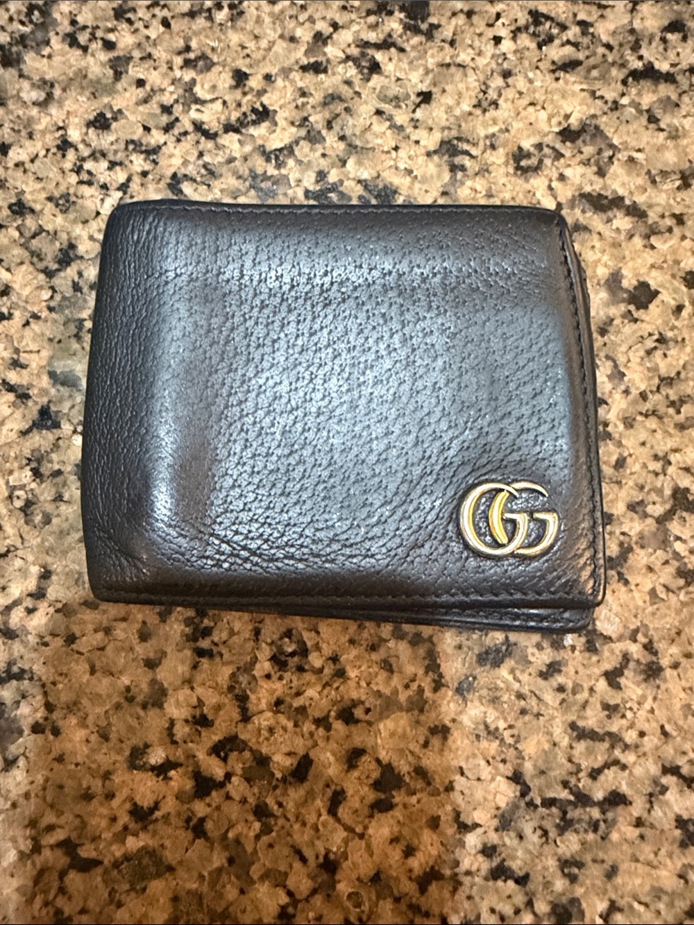 Gucci Black Leather Wallet with Gold Double G Emblem